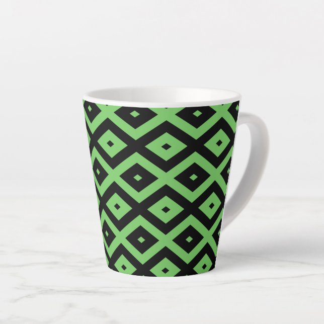 Caneca De Café Latte Lime green and black diamond pattern (Ângulo direito)