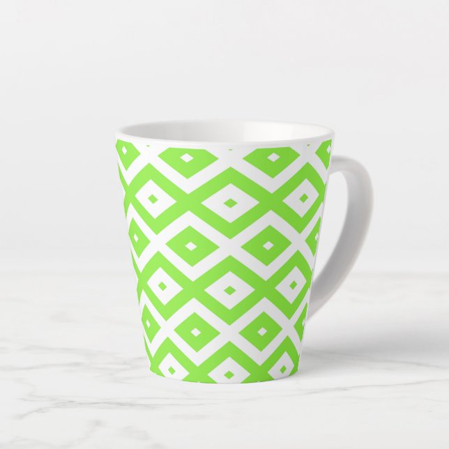 Caneca De Café Latte Lime green and white diamond pattern (Ângulo direito)