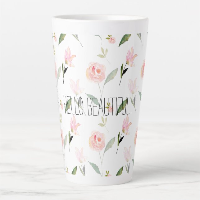 Caneca De Café Latte Linda Aquarela Floral (Frente)