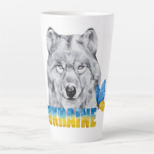 Caneca De Café Latte Linda Aquarela Ucrânia Lobo e Borboleta 
