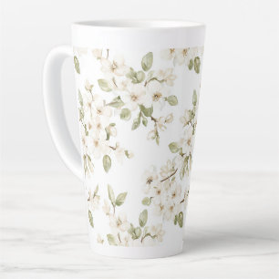 Caneca De Café Latte Linda Árvore Florindo em Creme