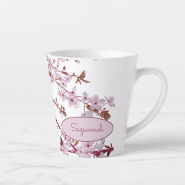 Caneca De Café Latte Linda cerejeira cor-de-rosa com flores personaliza