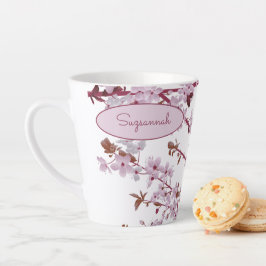 Caneca De Café Latte Linda cerejeira cor-de-rosa com flores personaliza