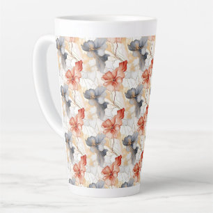 Caneca De Café Latte Linda feminina Peach Red Blue e White Floral