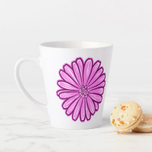 Caneca De Café Latte Linda Flor de Margarida, Ilustração de Meio-Tons