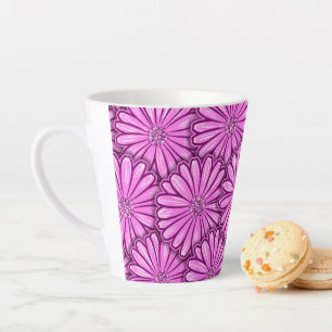 Caneca De Café Latte Linda Flor de Margarida, Ilustração de Meio-Tons