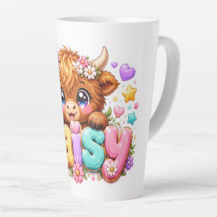 Caneca De Café Latte Linda Flor de Margarida Vaca das Terras Altas Kawa