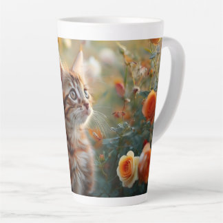 Caneca De Café Latte Linda Flor E Gatinha Lata