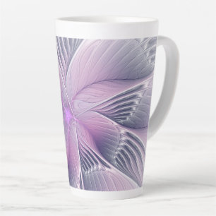 Caneca De Café Latte Linda Flor Rosa Arte Abstrato Fractal Moderno