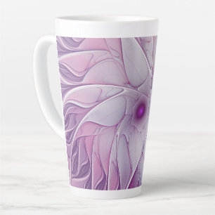 Caneca De Café Latte Linda Flor Rosa Moderna Abstrato, Arte Fractal