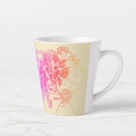 Caneca De Café Latte Linda Floral Rosa e Roxo