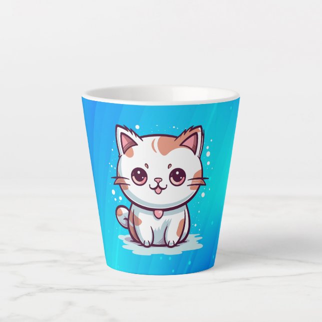 Caneca De Café Latte Linda Gato Estilo Kawaii Clipart-47758 (Frente)
