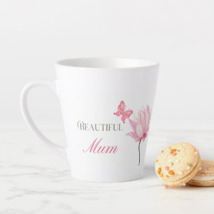 Caneca De Café Latte Linda Mãe Floral Borboleta, Mãe Elegante
