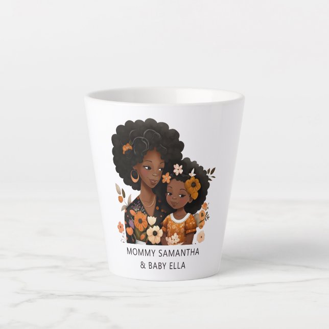 Caneca De Café Latte Linda mãe negra e filha (16) (Frente)