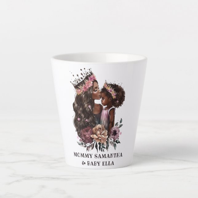 Caneca De Café Latte Linda mãe negra e filha (3) (Frente)