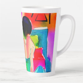 Caneca De Café Latte Linda Mulher de Aquarela