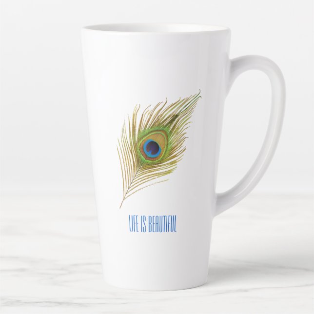 Caneca De Café Latte Linda pena de pavão (Direita)