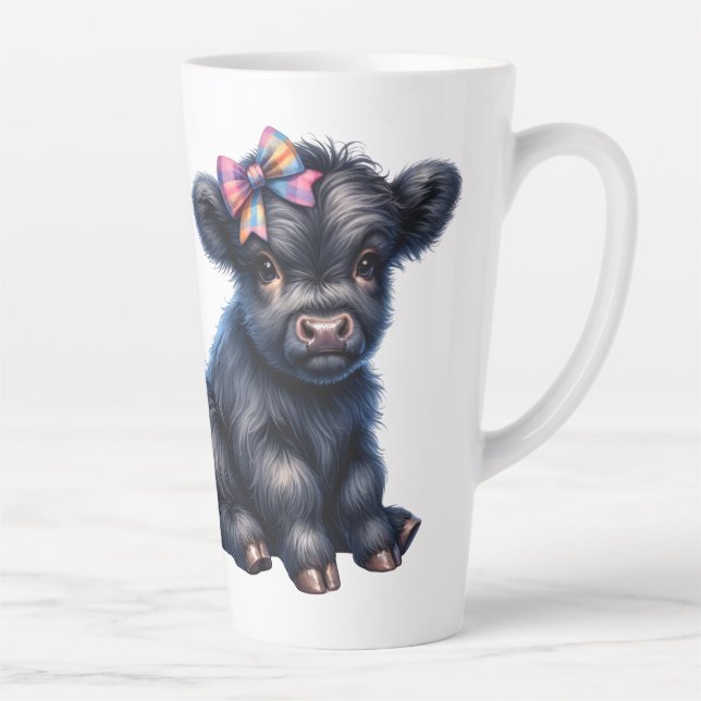 Caneca De Café Latte Linda Vaca das Terras Altas (Direita)