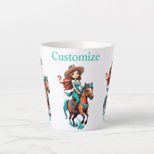 Caneca De Café Latte Linda Vaqueira Montando Pônei Thunder_Cove