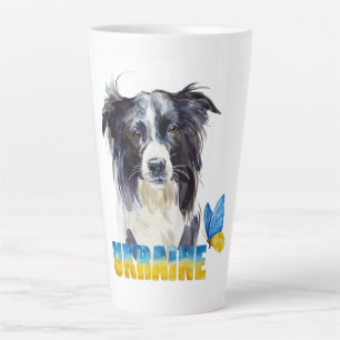 Caneca De Café Latte Linda Watercolor Ucrânia Cachorro e Borboleta