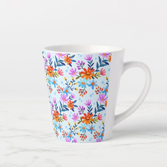 Caneca De Café Latte Lindas Flores Deixam Padrão-6587 (Direita)