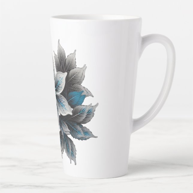 Caneca De Café Latte lindas flores e folhas de gelo (Direita)