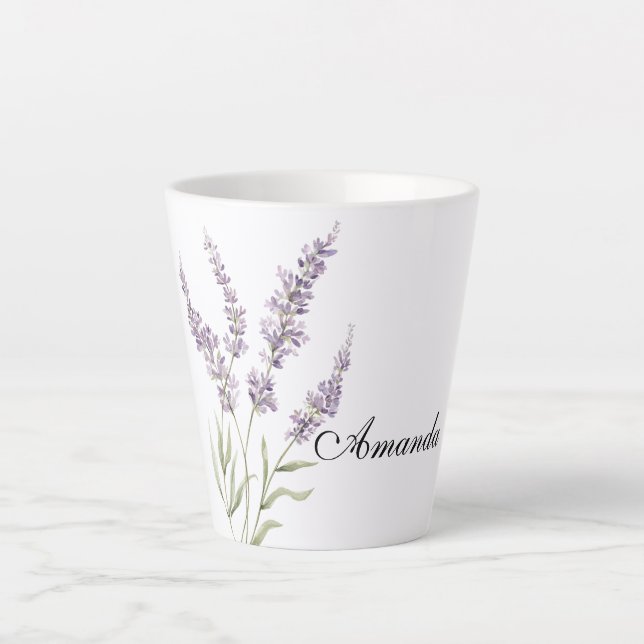 Caneca De Café Latte Lindas Flores Lavanda (Frente)