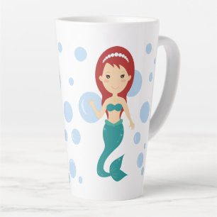 Caneca De Café Latte Lindas natações de cartoon com sereia no oceano