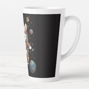 Caneca De Café Latte Lindo Astronauta Corgi Flutuando no Espaço