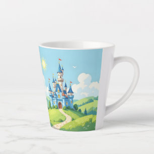 Caneca De Café Latte Lindo castelo azul e branco