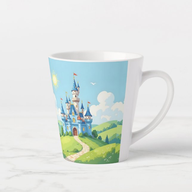 Caneca De Café Latte Lindo castelo azul e branco (Direita)