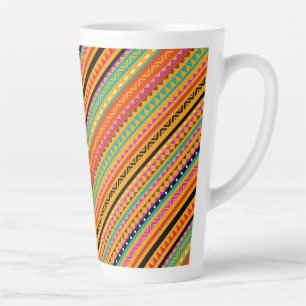 Caneca De Café Latte Lindo desenho de padrões nativos astecas coloridos