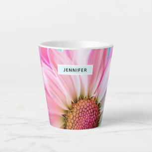 Caneca De Café Latte Lindo Flor Rosa Fechar Foto