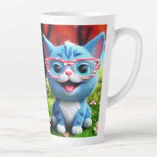 Caneca De Café Latte Lindo gatinho azul sorrindo-55665