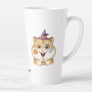 Caneca De Café Latte Lindo hamster de Halloween com milho doce e chapéu