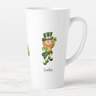 Caneca De Café Latte Lindo leprechaun, caligrafia & pote de ouro