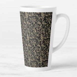Caneca De Café Latte Lindo padrão floral preto marrom vintage