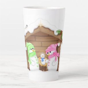 Caneca De Café Latte Lindo Presépio de Boneco de Neve de Natal
