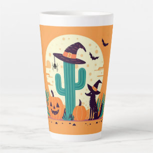 Caneca De Café Latte Lindo, sudoeste do Halloween deserto/cacto