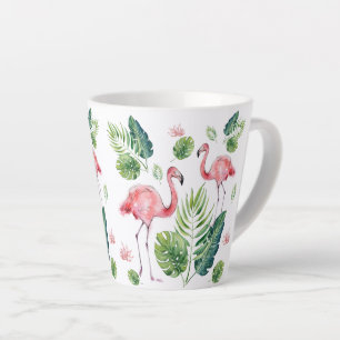 Caneca De Café Latte Lindos flamingos cor-de-rosa