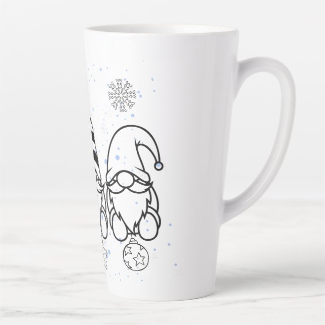 Caneca De Café Latte  Lindos Gnomos de Natal Design de Feriado.  (Direita)
