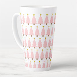 Caneca De Café Latte Linha de Árvores de Natal Rosa Elegante, Estrelas 