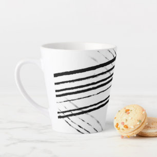 Caneca De Café Latte Linhas Abstratas Minimalistas Modernas em Preto e 