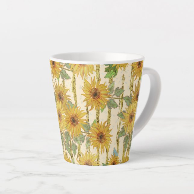 CANECA DE CAFÉ LATTE LINHAS DE AMARELO-AMARELO-ÁGUA (Ângulo direito)