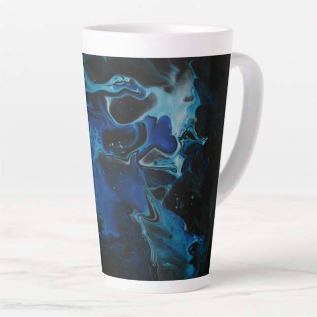 Caneca De Café Latte Líquido psicodélico azul escuro (Ângulo direito)