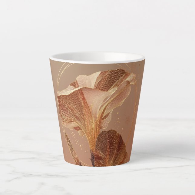 Caneca De Café Latte Lírio Calla Laranja Queimado Botânico (Frente)
