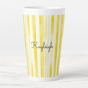Caneca De Café Latte Listras Amarelo Limão
