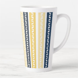 Caneca De Café Latte Listras Azuis e Amarelas 