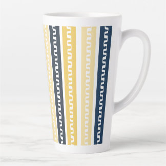 Caneca De Café Latte Listras Azuis e Amarelas
