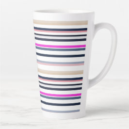 Caneca De Café Latte Listras Azuis Rosas e de Areia